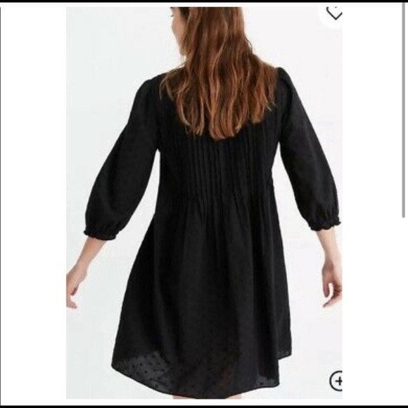 Madewell embroidered cotton pintuck babydoll puff sleeve dress black xs euc - Picture 6 of 6